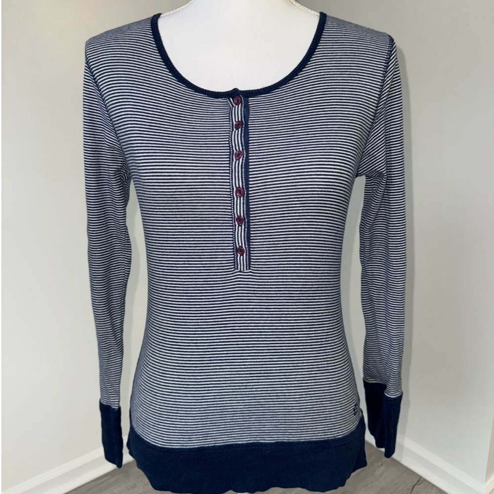Vintage Limited Too Navy White Stripe Thermal Henley Top Size 18 | Juniors XL |